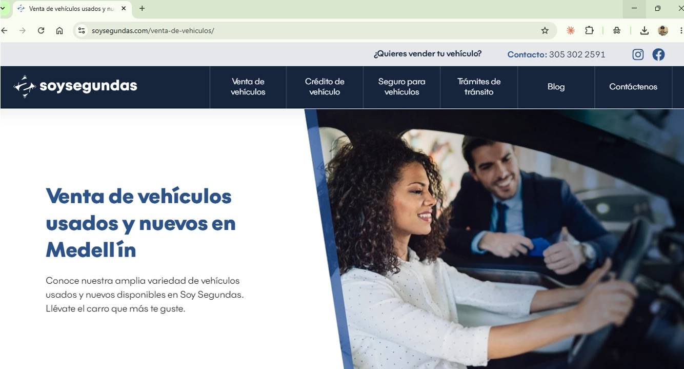 Sitio web Soy Segundas - Venta de vehículos usados y nuevos en Medellín, Colombia - Proyecto VokkoAgency